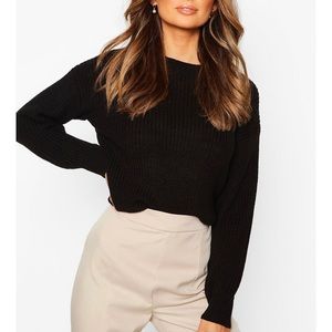 Boohoo Crop Fisherman knit black sweater